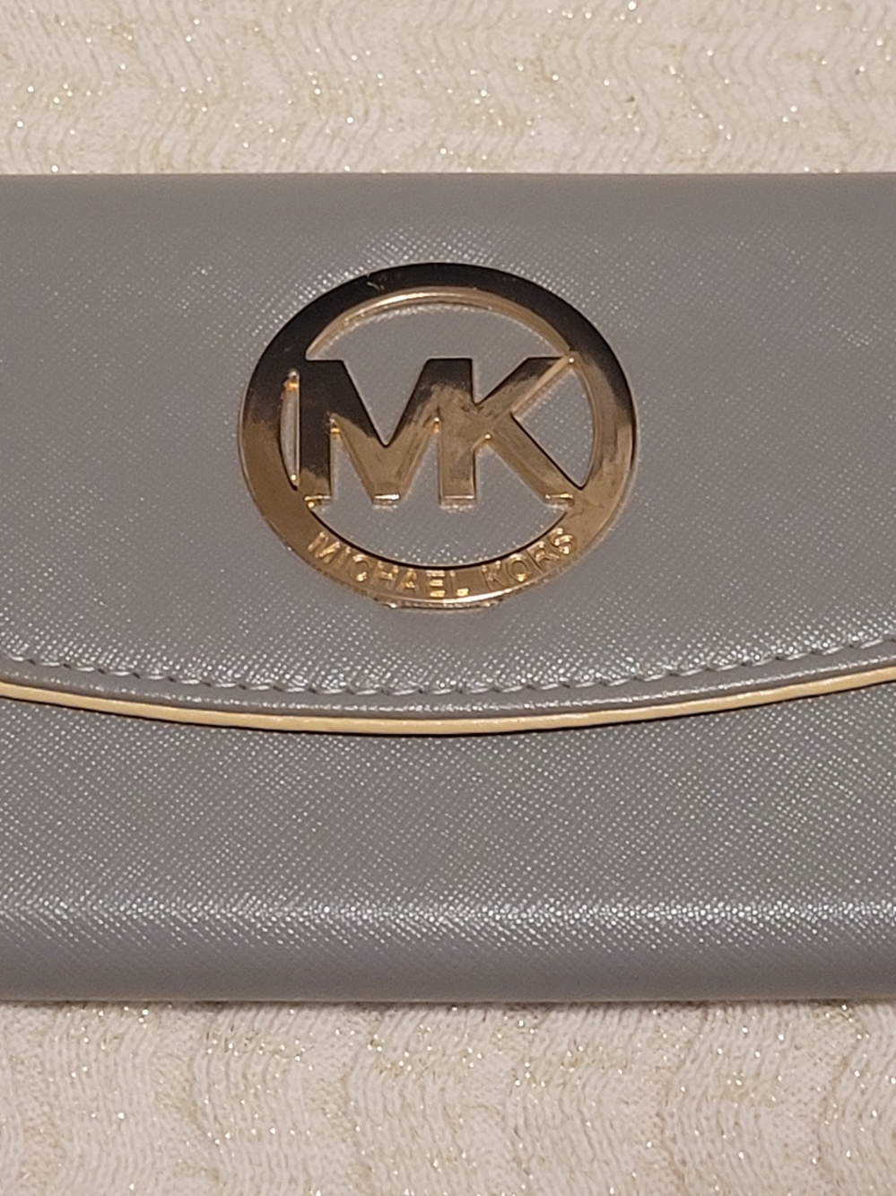 Michael Kors Gray Saffiano Leather Wallet with Gold MK Emblem